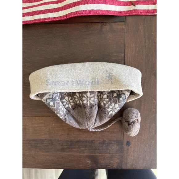 Smartwool 100% Merino Wool Fair isle Pattern Beanie Hat Beige Cream Gray - Picture 5 of 9